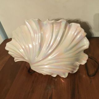 Vintage Ceramic Shell Tv Lamp White Iridescent