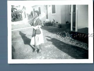 Black & White Photo J_5663 Pretty Black Woman Posed In Yard,  Long Shadows