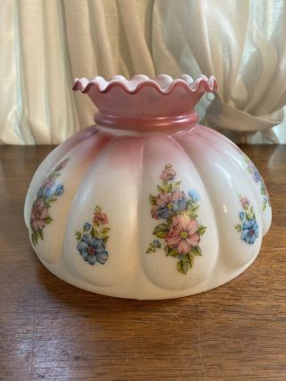 Hurricane Lamp Shade Gwtw Satin Milk Glass Floral Cased Globe 10 " Fitter Pink
