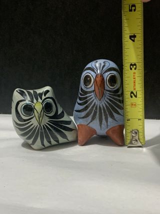 Mexican Pottery Signed J.  P.  Owl Figurine Floral Design & Fat Mexico Tonala Owl