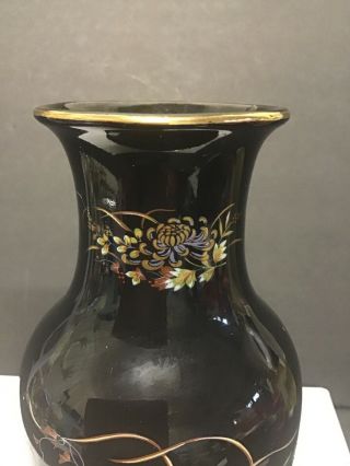 Imperial Kiku Black Floral Vase With Gold Rim. 3