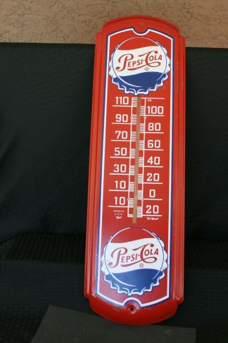 Vintage Metal Pepsi Cola Thermometer Tru Temp Usa Sign Red Bottle Cap Coke Soda
