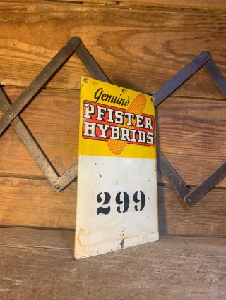 Vintage Pfister Hybrid Seed Corn Farm Sign Old Feed Cow Pig Hen Porcelain Tin