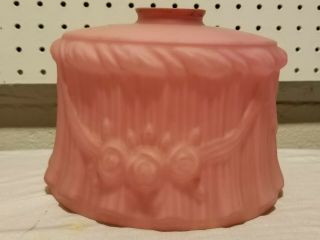 Antique Pink Satin Glass Lamp Shade Drape Floral Pattern
