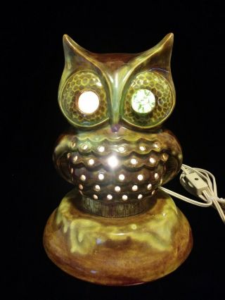 Vtg 1978 Ceramic Owl Night Light Table Tv Lamp Brown Orange 8.  5 "