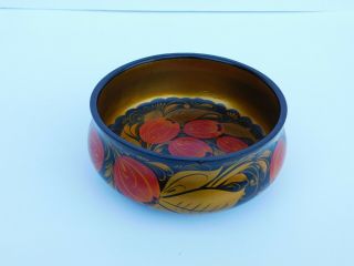 Russian Khokhloma Lacquer Hand Painted Wooden Bowl - 5.  5 " X 2.  5 "