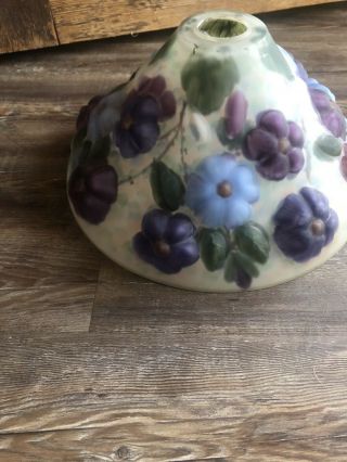 Vtg Large Hand Painted Frosted Glass Lamp Shades Plum Green Blue Floral 14” W
