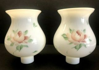 Vintage Set Of 2 White Milk Glass Floral Pattern 6.  25 " Shade Globe 1 5/8 " Fitter