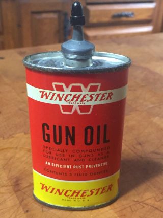 Vintage Lead Top Winchester Gun Oil Handy Oval Oiler Oil Can 3 Oz 3/4 Full