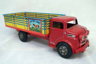 Vintage Marx Lazy Day Farms Tin Lithograph Truck Bright Stake Bed Metal Toy