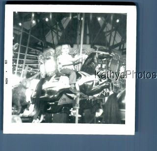 Black & White Photo F,  2314 Little Boy Sitting On Carousel Horse