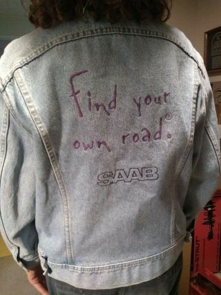 Saab Vintage Apparel " Find Your Own Road " Lee Denim Jean Jacket; Size M