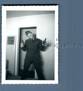 Found B&w Photo F,  4358 Soldier Posed In Uiform Holding Beer Bottles
