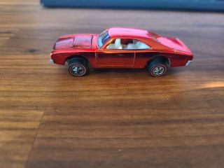 1968 Redline Hot Wheels Red Custom Dodge Charger With White Interior