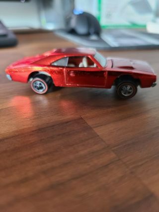 1968 Redline Hot Wheels Red Custom Dodge Charger with White Interior 3