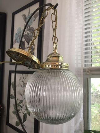 Vintage Mid Century Hanging,  Swag,  Ceiling Light Fixture,  Ribbed Glass Globe 2