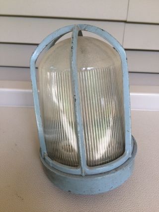 Vintage Crouse Hinds Industrial Light Fixture Metal Cage Blue Caged 12221 - D
