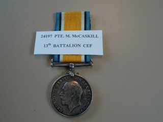 Ww1 Canadian British War Medal Canadian 13th Battalion Cef Overseas
