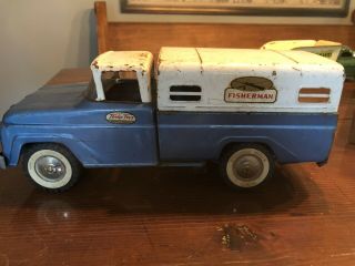 Vintage Tonka Toys Blue & White Fisherman Pickup Truck W/ Bed Cover