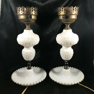 Vintage Milk Glass Hobnail Table Lamps Retro