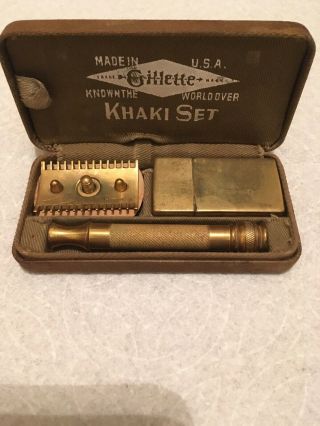 Ww1 Us Army Military 1918 Gillette Safety Razor Khaki Set
