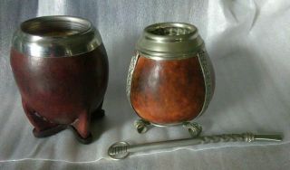 Mate Gourd & Bombilla Set (cup And Straw) Drink Yerba Mate Natural Leather 27