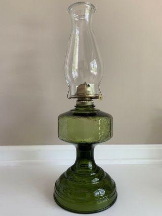 Vintage P&a Risdon Green Depression Glass Oil Lamp 18.  5”