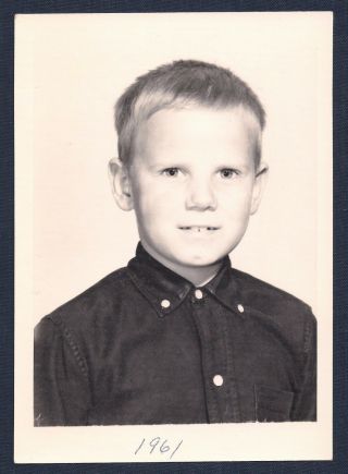 Portrait Of Handsome Boy In Buttoned Up Shirt Vintage 1960 