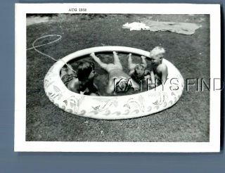 Found B&w Photo N,  3356 Kids In Swimsuits Playing In Wading Pool