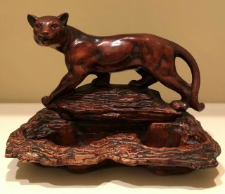 Vintage Lane & Co Unusual Brown Stained Panther Tv Lamp