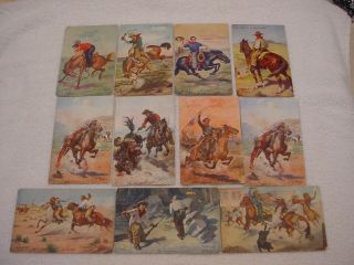 11 Vintage Cowboy Western Roping Riding Bucking Horse Post Cards Postcard