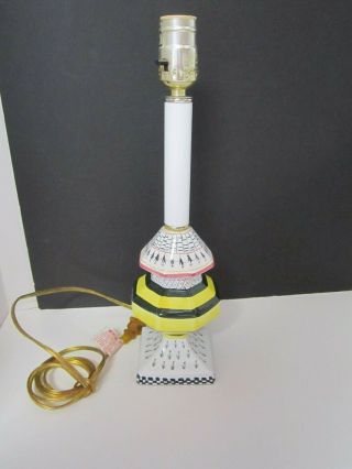 Mackenzie Childs Style Table Candlestick Lamp Pottery Tulips Black And Yellow