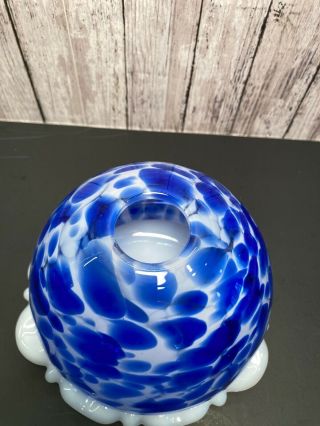 Vtg Cobalt Blue White Swirl Art Glass Fairy Lamp Shade Milk Glass Bottom Votive 3