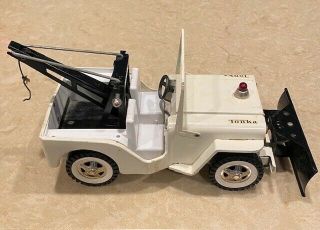 Tonka Aa Jeep Tow Wrecker Truck Vintage White Pressed Steel With Plow Hook 60 