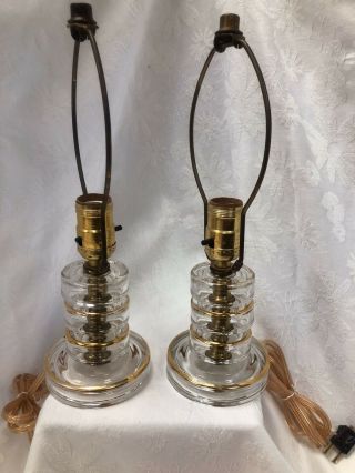 Vintage Retro Circular Tiered Glass Table Lamps Set 2