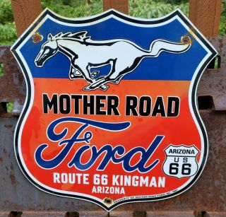 Old 1967 Ford Motor Co.  " Mother Road " Dealership Porcelain Sign Route 66 Arizona