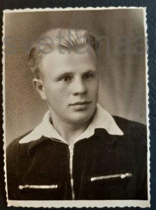 1950 Schoolboy In Corduroy Jacket Handsome Young Man Guy Blond Boy Soviet Photo