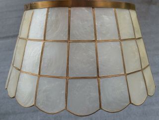 Vintage Capiz Shell Table Lamp Shade W/ Brass Color Trim & Scalloped Edge
