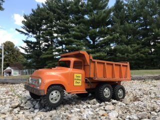 Pressed Steel Tonka Big Mike State Hi - Way Dept Dual Hydraulic Orange Dump Truck