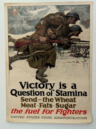 Authentic 1917 Wwi Poster - - Victory Is A Question Of Stamina W/ Soldiers
