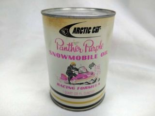 1960s 1970s Metal Full Quart Can Arctic Cat Panther Purple Snowmobile Racing Oil