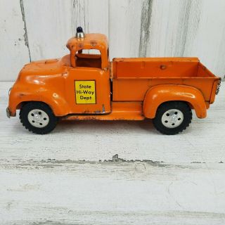 Vintage 1950s Tonka Toys State Hi - Way Dept Orange Pressed Steel Pickup Truck