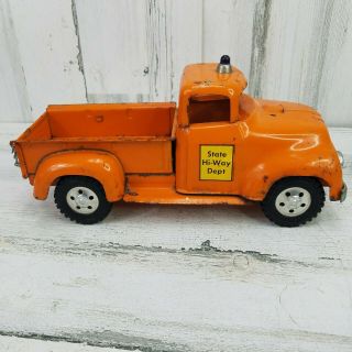 Vintage 1950s Tonka Toys State Hi - Way Dept Orange Pressed Steel Pickup Truck 3