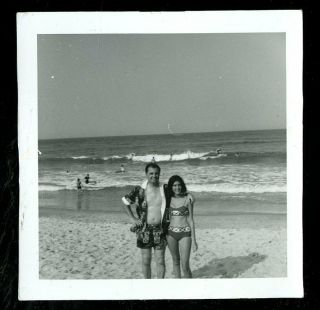 Vintage Photo Sexy Couple On The Beach Bare Chested Man Girl In Bikini 1960 