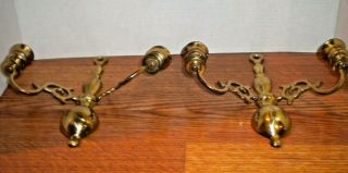 Set of 2 Vintage Brass Double Candle Holder Wall Sconces (made in England) 2