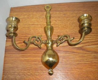 Set of 2 Vintage Brass Double Candle Holder Wall Sconces (made in England) 3