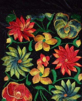 Handmade Black Velvet Bag Purse Embroidered Flowers,  Guatemala South America 3