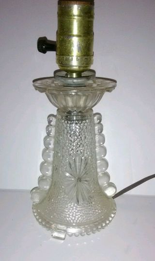 Vintage Pressed Glass Boudoir Table Lamp Base Beaded Candlewick Starburst