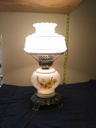 Vintage Rick Bar Sales Hurricane 3 - Way Lamp White Glass Multi Flowers 16.  5 " Tall