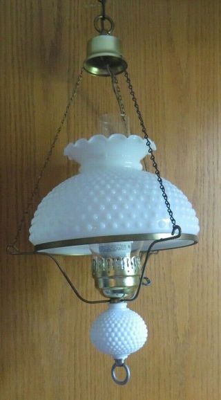 Vintage White Milk Glass Hobnail Hanging Light Lamp